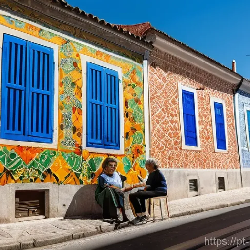 진구 의리로 참여한 작품 - **"A vibrant community art project unfolding on a sun-drenched street in Bairro Alto, Lisbon. Local ...