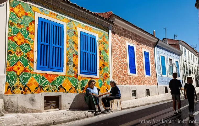 진구 의리로 참여한 작품 - **"A vibrant community art project unfolding on a sun-drenched street in Bairro Alto, Lisbon. Local ...
