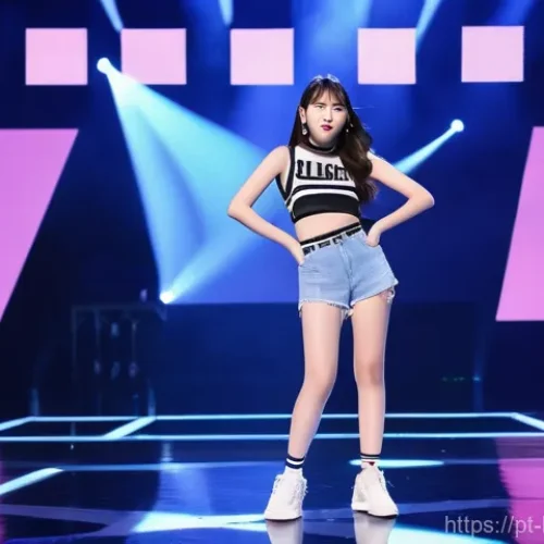 Home 28 수지 아이돌 시절 이야기 - A vibrant full-body shot of young Suzy, around 16-17 years old, confidently performing on a brightly...